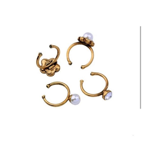 NWT Set Of 4 Antique Gold Pearl Rhinestone Ring Cuffs - Picture 4 of 4
